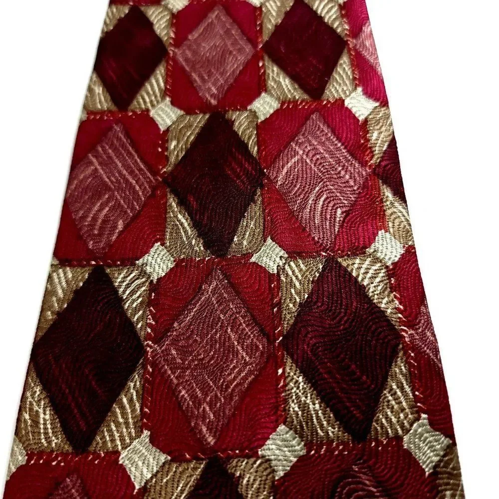 Alexander Julian Colours Red Geometric Woven Abstract‎ Short Wide Silk Tie